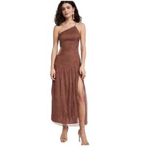 Hansel & Gretel NWT Silk Metallic One Shoulder Artillo Dress Brown M
